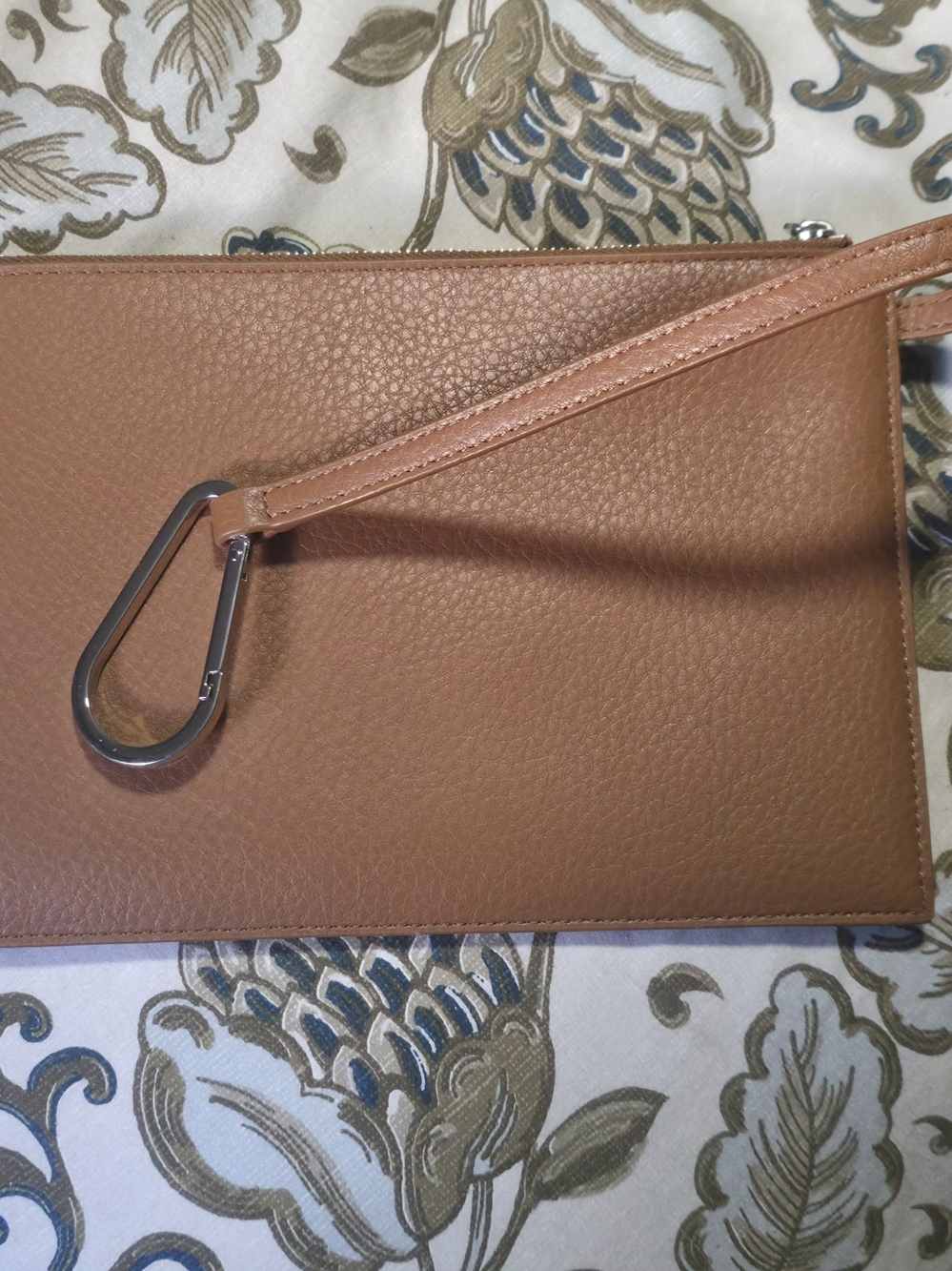 AllSaints Tan Pebbled Leather Wristlet with Metal Clip Thats Spoken For